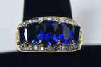 Gold Tone Imitation Blue Sapphire Ring - Size 9