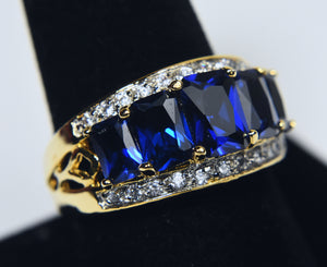 Gold Tone Imitation Blue Sapphire Ring - Size 9