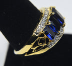 Gold Tone Imitation Blue Sapphire Ring - Size 9
