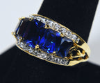 Gold Tone Imitation Blue Sapphire Ring - Size 9