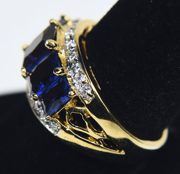Gold Tone Imitation Blue Sapphire Ring - Size 9