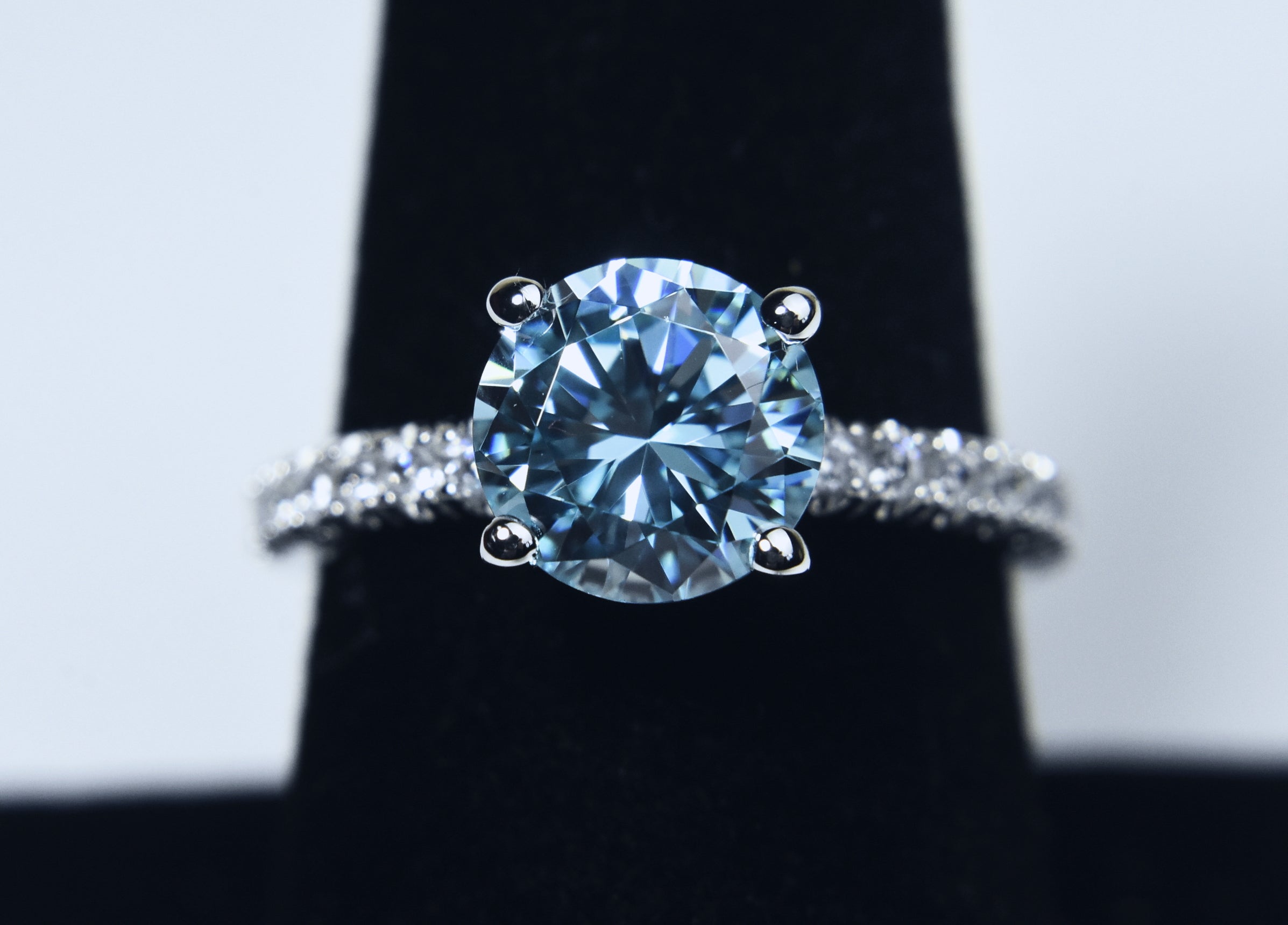 Sterling Silver Light Blue and Colorless CZ Eternity Band - Size 8