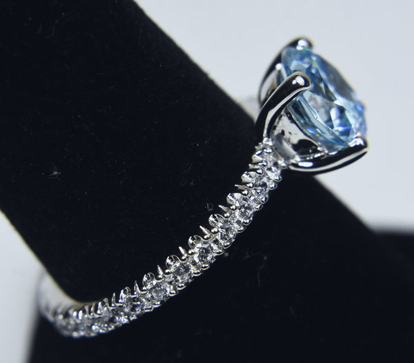 Sterling Silver Light Blue and Colorless CZ Eternity Band - Size 8
