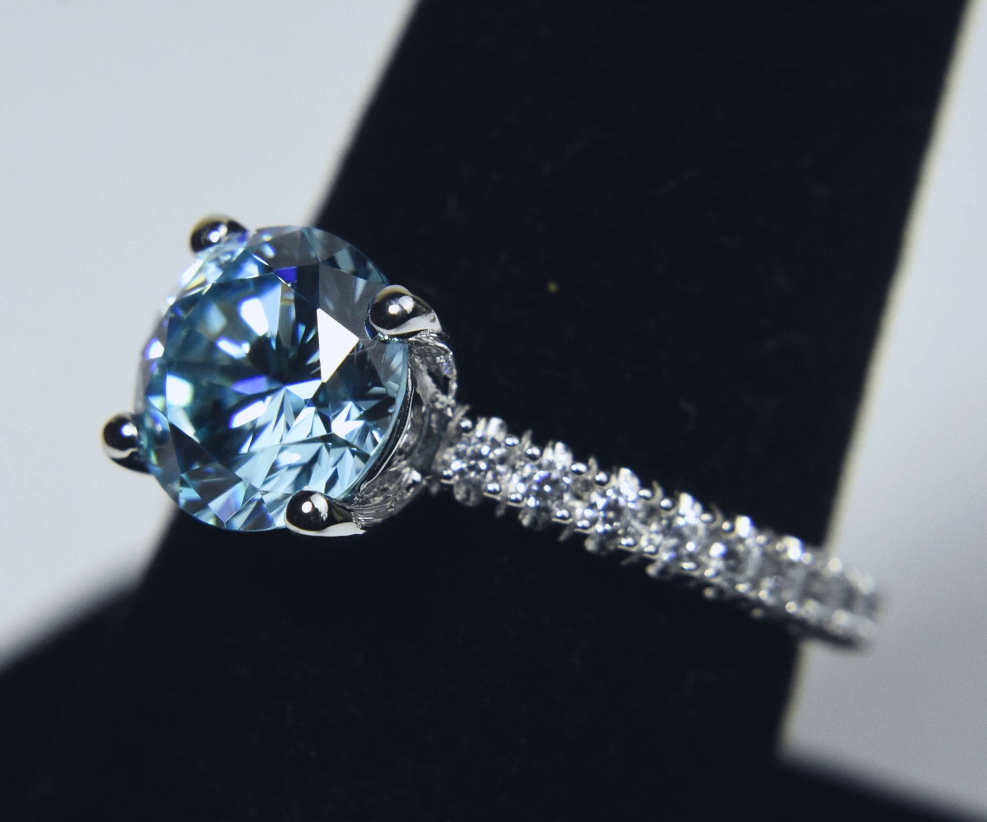 Sterling Silver Light Blue and Colorless CZ Eternity Band - Size 8