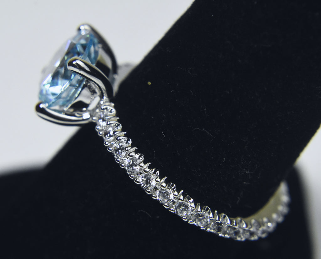 Sterling Silver Light Blue and Colorless CZ Eternity Band - Size 8