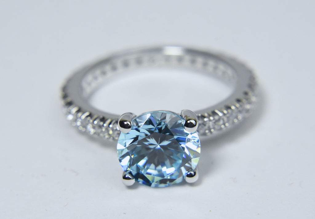 Sterling Silver Light Blue and Colorless CZ Eternity Band - Size 8