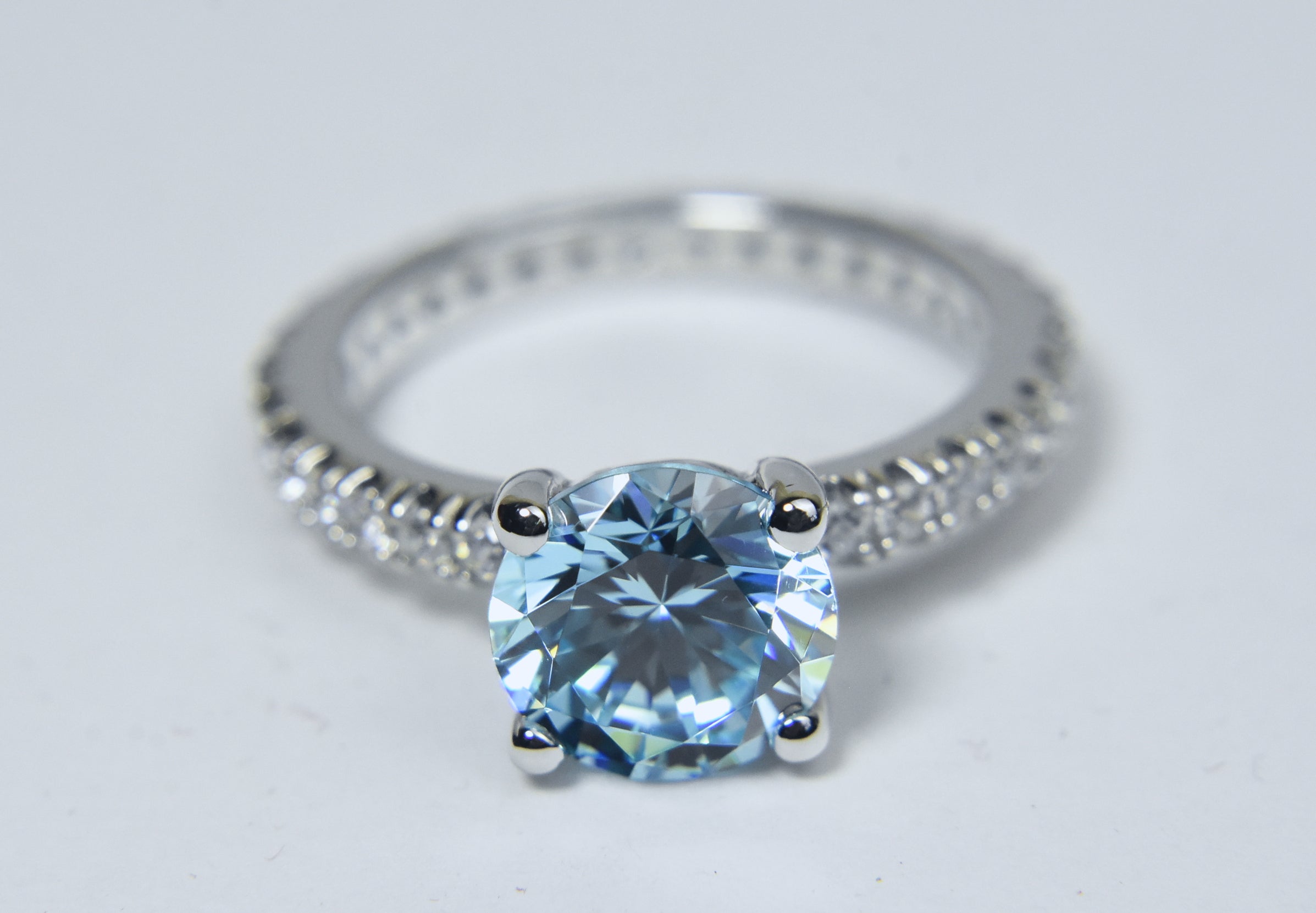 Sterling Silver Light Blue and Colorless CZ Eternity Band - Size 8