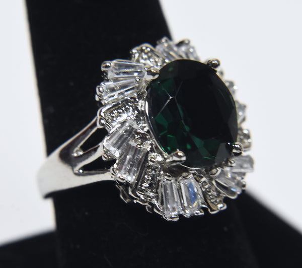 Imitation Emerald Art Deco Style Cocktail Ring - Size 8