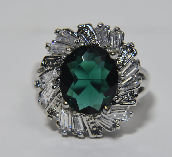 Imitation Emerald Art Deco Style Cocktail Ring - Size 8