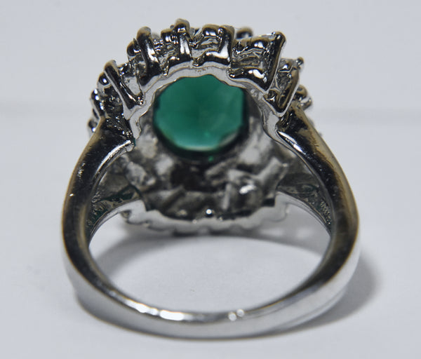 Imitation Emerald Art Deco Style Cocktail Ring - Size 8