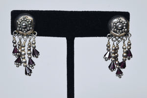 Vintage Sterling Silver Red Garnet Dangle Indian Stud Earrings