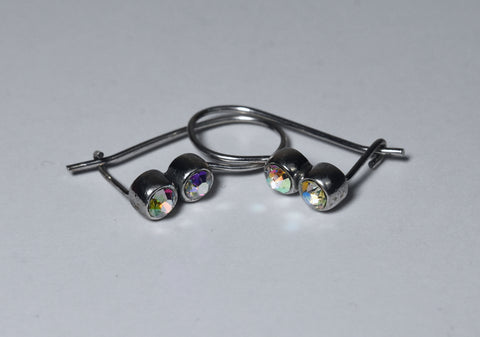 Iridescent Glass Set Silver Tone Earrings