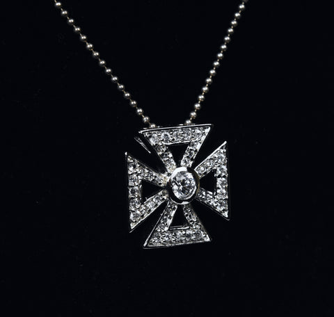 Sterling Silver Art Deco Style Cross Pendant on Sterling Silver Ball Chain Necklace