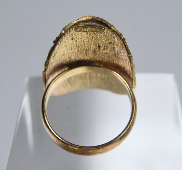 Italian Sterling Silver Gold Tone Glittery Textured Saddleback Ring - Size 8
