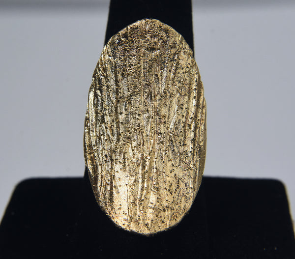 Italian Sterling Silver Gold Tone Glittery Textured Saddleback Ring - Size 8