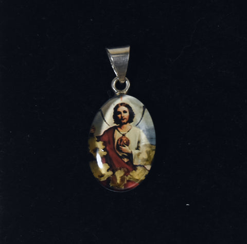 Vintage Sterling Silver Jesus Christ with Dried Flowers Pendant
