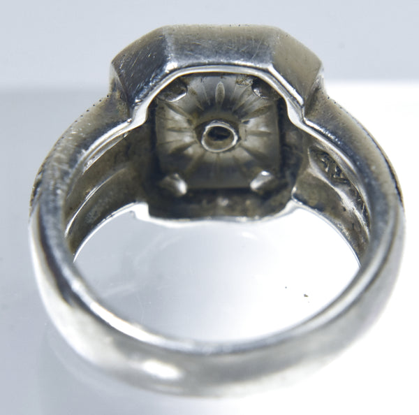 Judith Jack - Vintage Sterling Silver Art Deco Camphor Glass and Marcasite Ring - Size 6.75