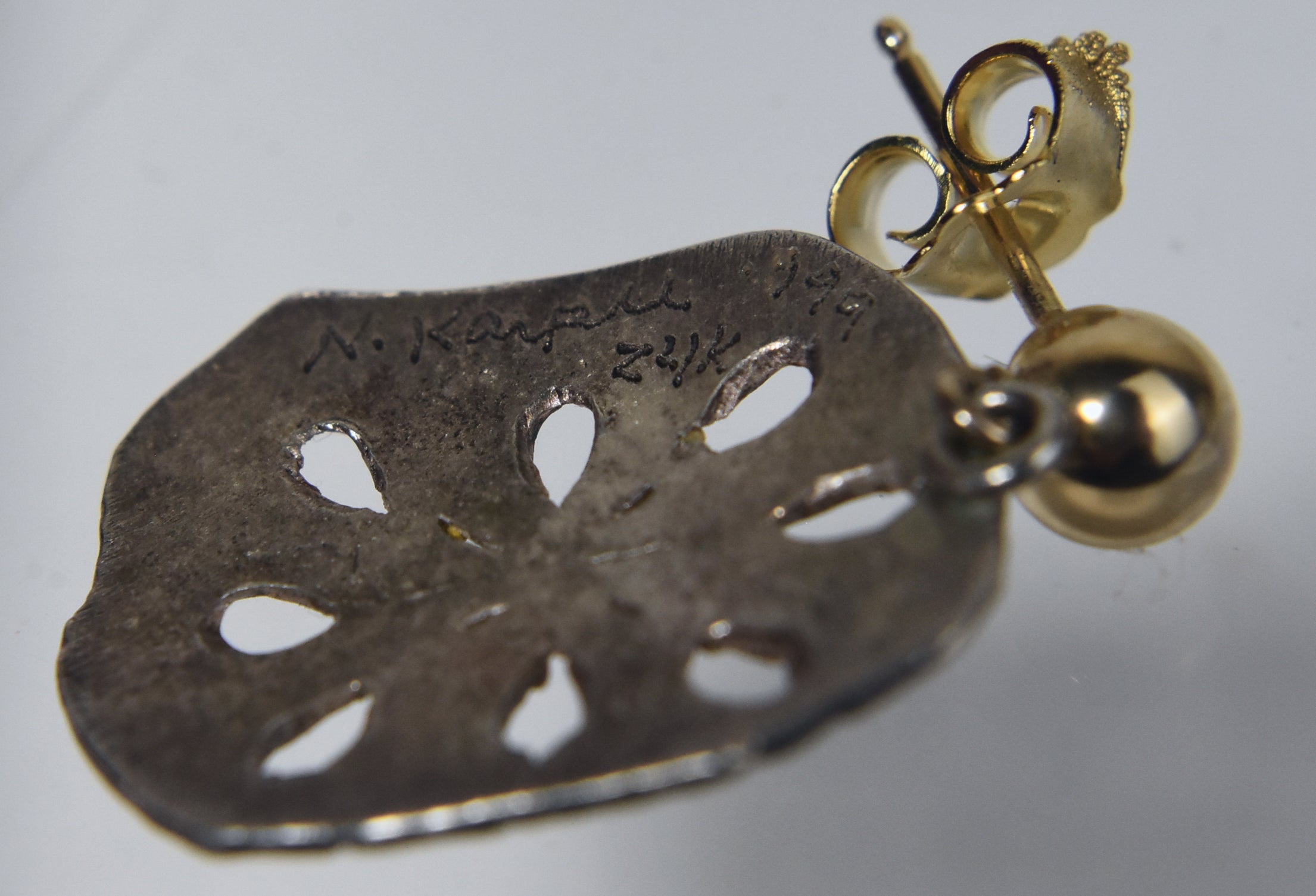 Nancy Karpel - .999 Fine Silver and 24k Gold Accents Sand Dollar Earrings