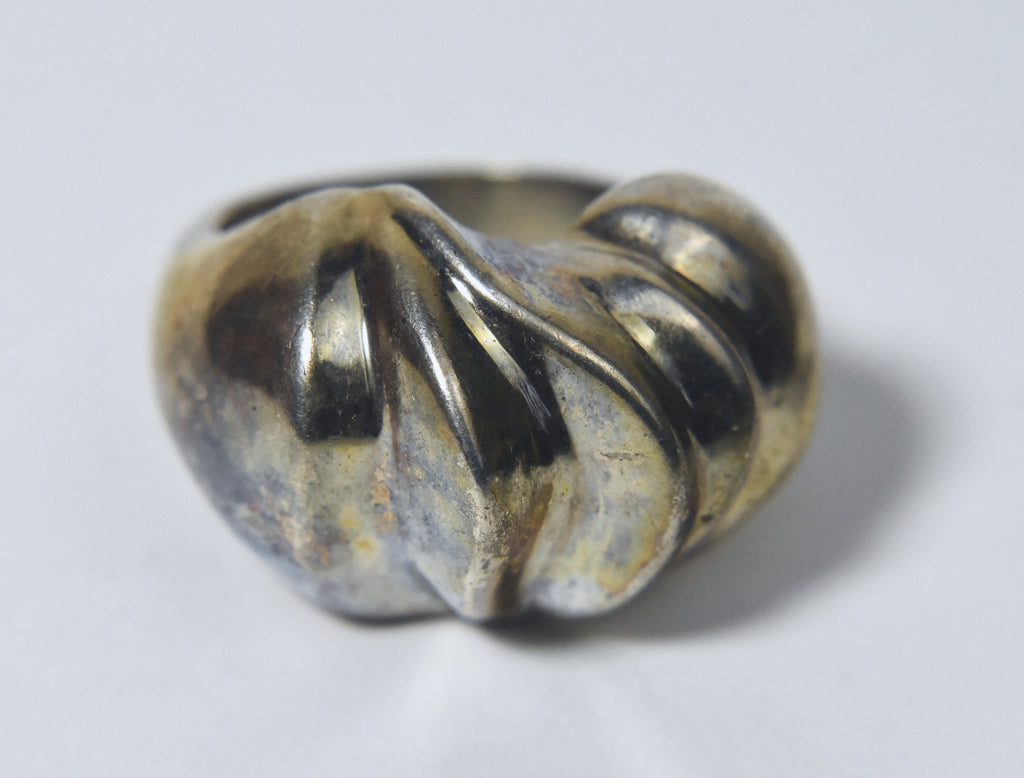 Vintage Sterling Silver Abstract Modern Design Domed Ring - Size 6.25