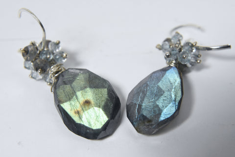 Labradorite and Blue Topaz Beaded Sterling Silver Lever Back Earrings