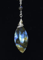 Labradorite Drop Pendant Sterling Silver Beaded Station Necklace