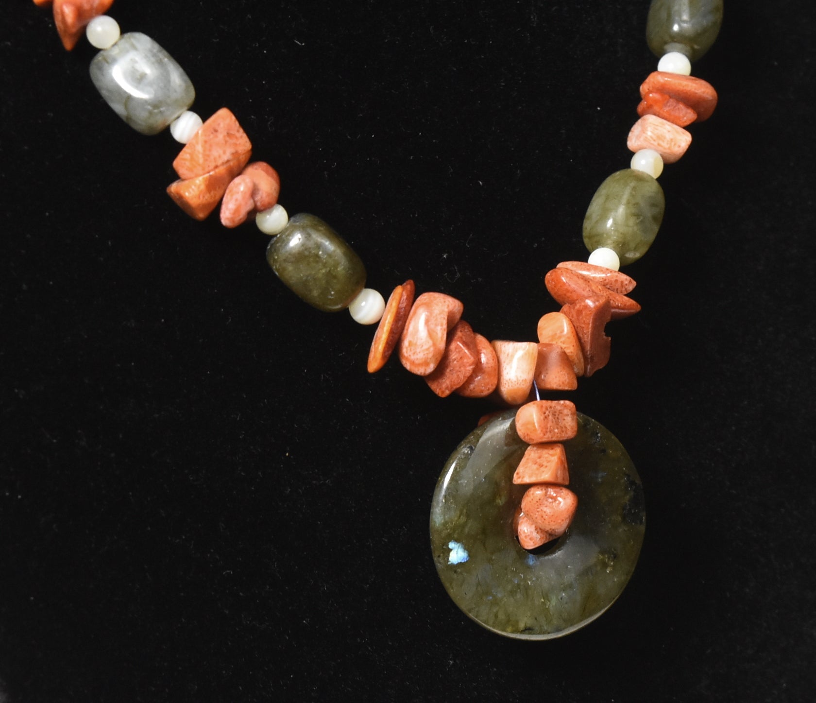 Labradorite, Red Coral, White Onyx Necklace