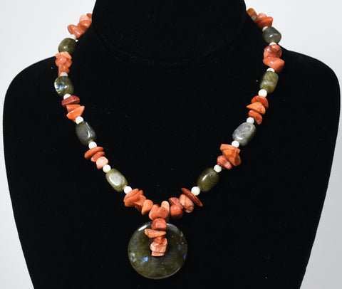 Labradorite, Red Coral, White Onyx Necklace