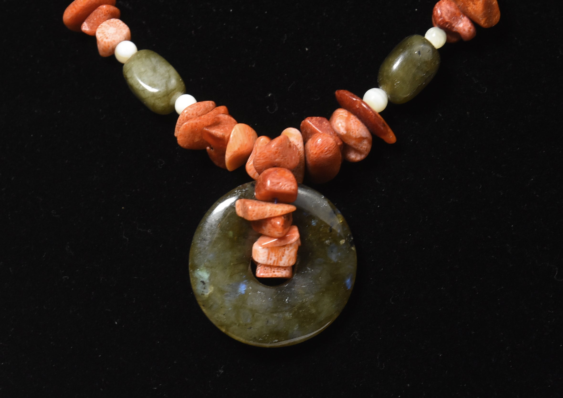 Labradorite, Red Coral, White Onyx Necklace