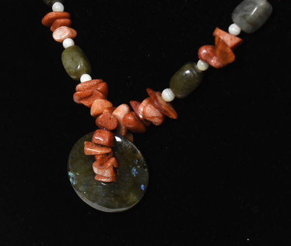 Labradorite, Red Coral, White Onyx Necklace