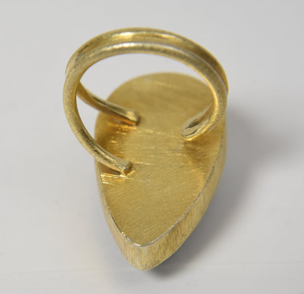 Gold Tone Pear Cut Labradorite Expandable Ring - Size 6.5+