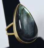 Gold Tone Pear Cut Labradorite Expandable Ring - Size 6.5+