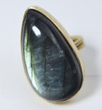 Gold Tone Pear Cut Labradorite Expandable Ring - Size 6.5+