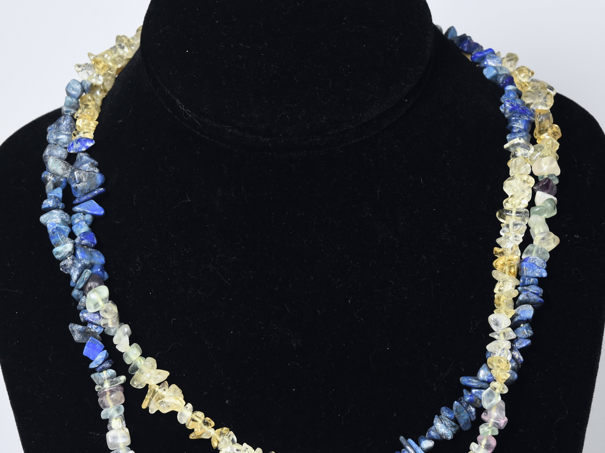 Lapis Lazuli, Citrine, Fluorite Chip Bead Opera Necklace - 42 Inches Long