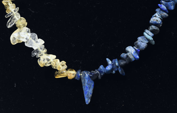 Lapis Lazuli, Citrine, Fluorite Chip Bead Opera Necklace - 42 Inches Long