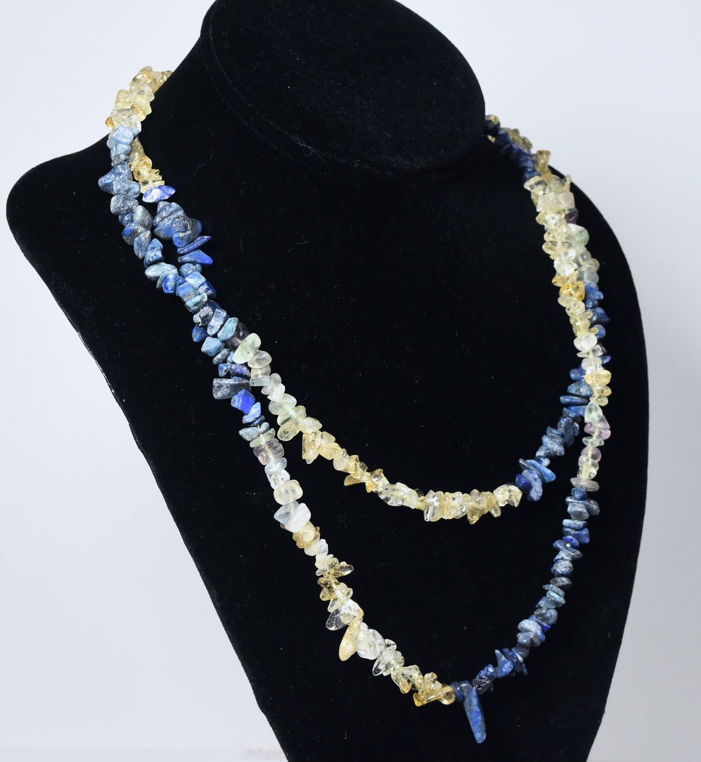 Lapis Lazuli, Citrine, Fluorite Chip Bead Opera Necklace - 42 Inches Long