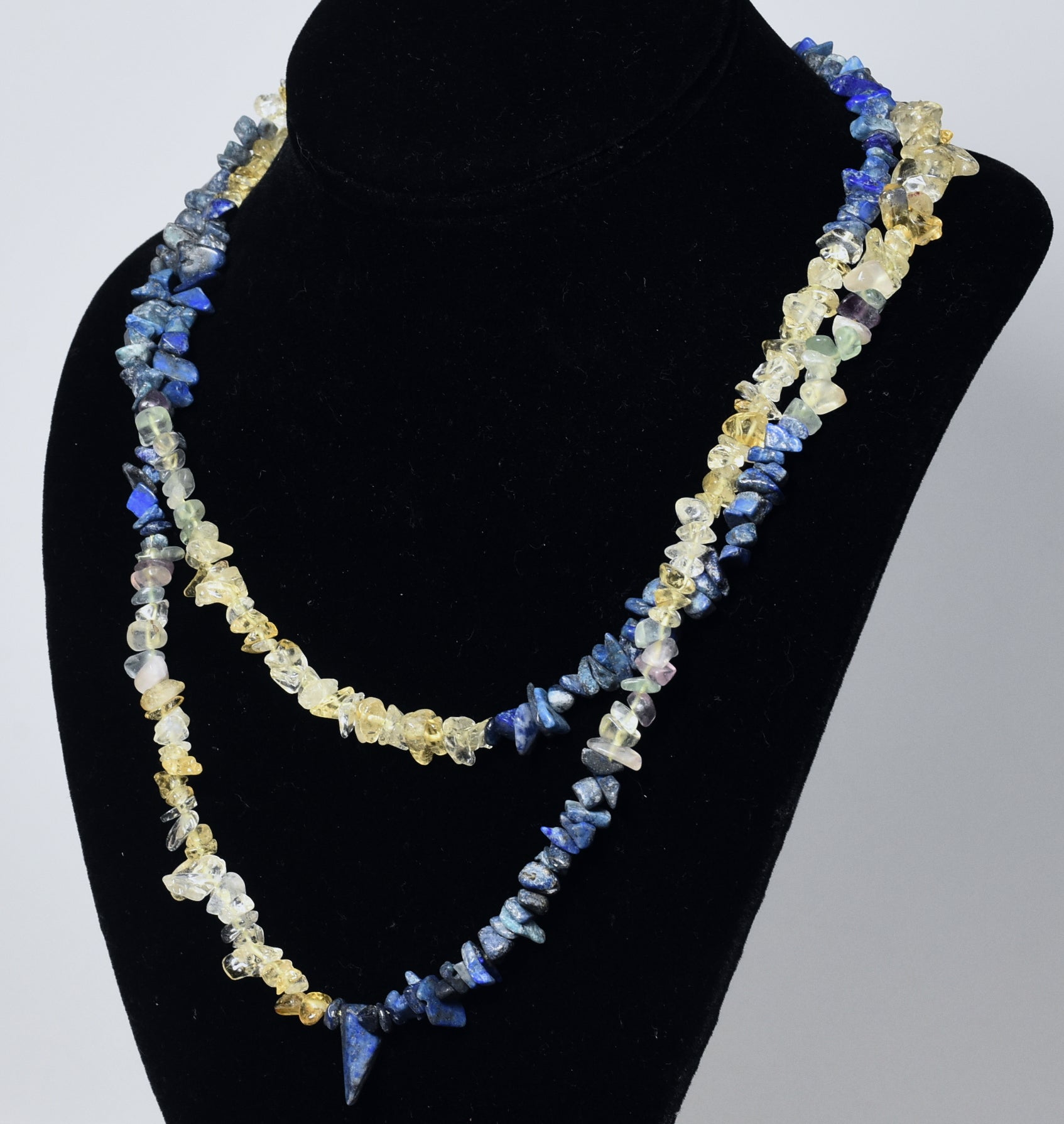 Lapis Lazuli, Citrine, Fluorite Chip Bead Opera Necklace - 42 Inches Long