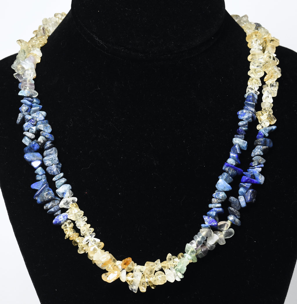 Lapis Lazuli, Citrine, Fluorite Chip Bead Opera Necklace - 42 Inches Long