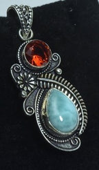 Larimar and Rubellite Sterling Silver Pendant