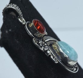Larimar and Rubellite Sterling Silver Pendant