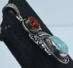Larimar and Rubellite Sterling Silver Pendant