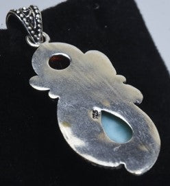 Larimar and Rubellite Sterling Silver Pendant