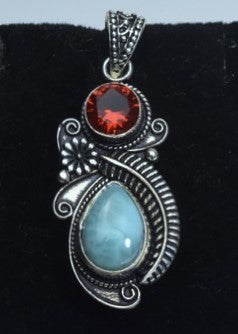 Larimar and Rubellite Sterling Silver Pendant