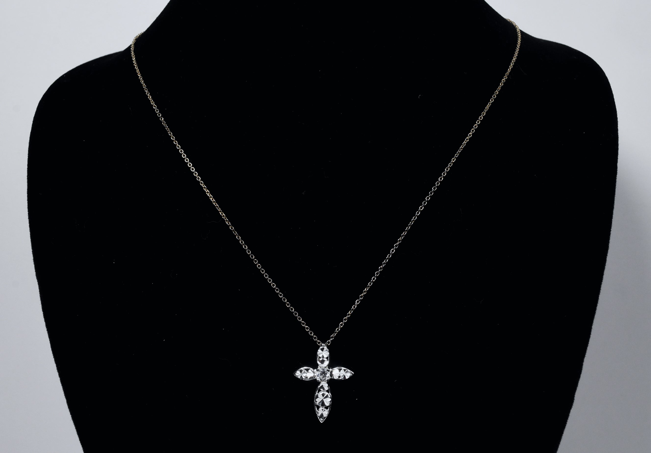 Sterling Silver Laser Cut Pierced Design Crucifix Pendant on Sterling Silver Chain Necklace - 18"