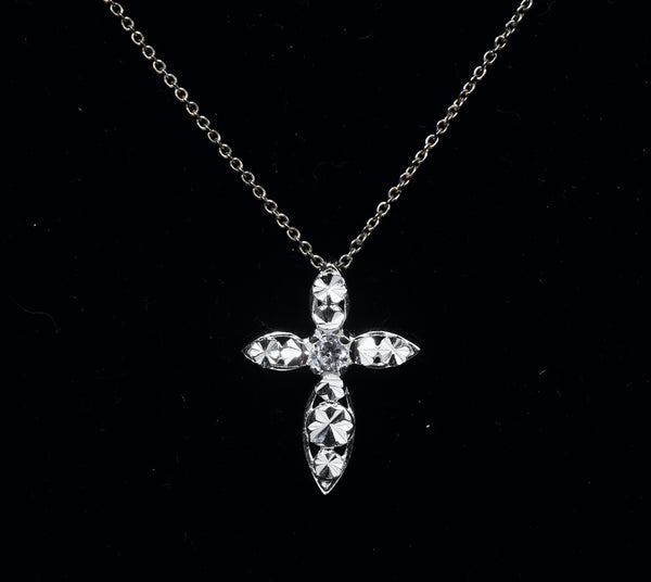 Sterling Silver Laser Cut Pierced Design Crucifix Pendant on Sterling Silver Chain Necklace - 18"