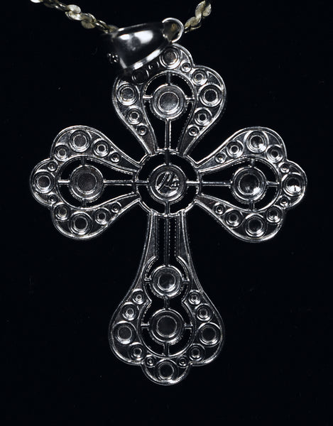 Sterling Silver Laser Cut Design Cross Pendant on Unique Link Chain Necklace