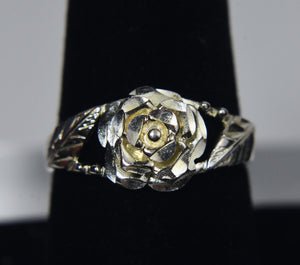 Sterling Silver Laser Cut Rose Ring - Size 8