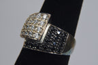 Ross-Simons - Sterling Silver White and Black Crystal Bypass Ring - Size 6