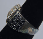 Ross-Simons - Sterling Silver White and Black Crystal Bypass Ring - Size 6