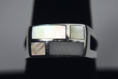 Vintage Mother-of-Pearl Inlaid Sterling Silver Ring - Size 8.75