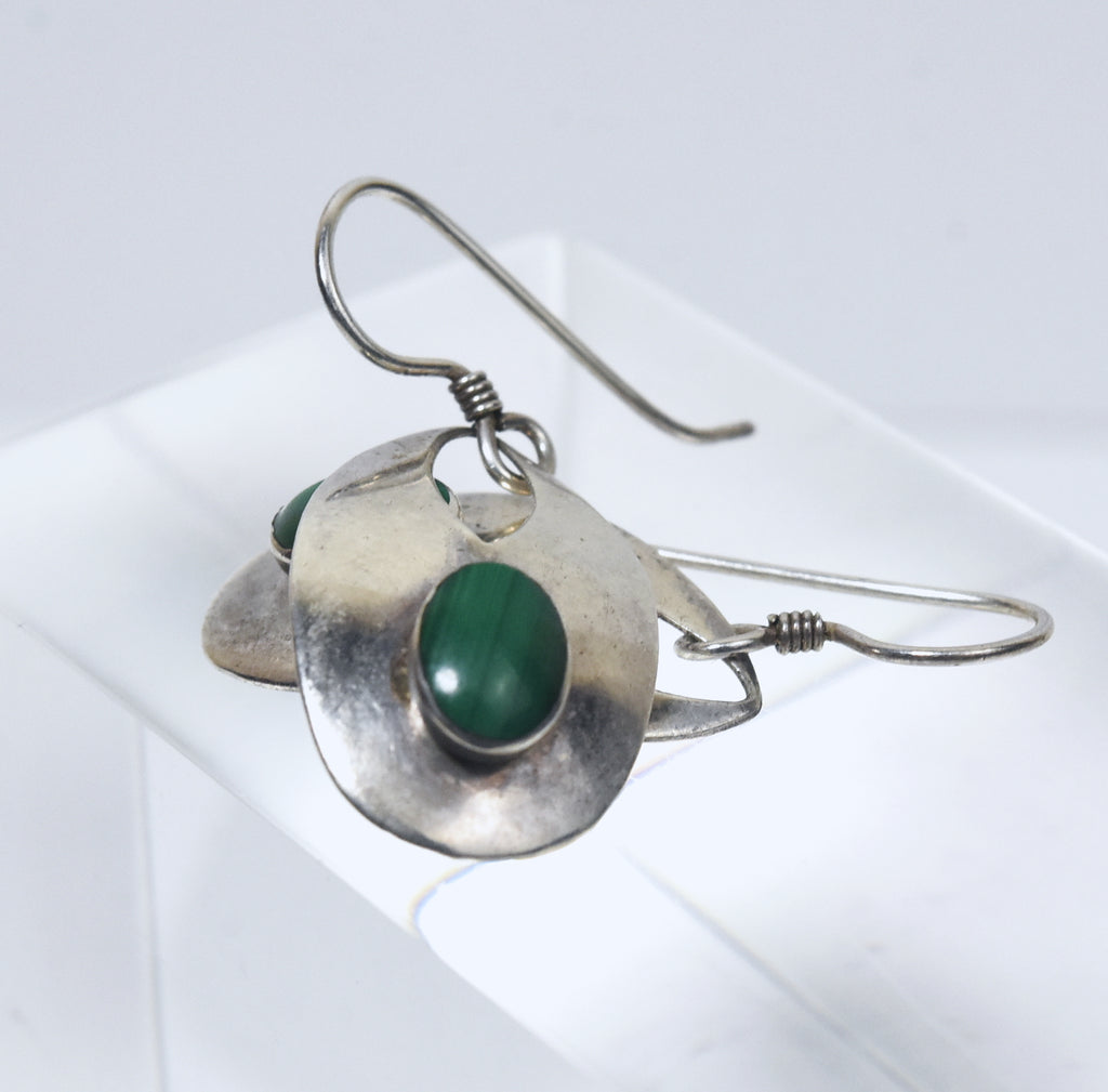 Sterling Silver Malachite Modern Design Dangle Earrings